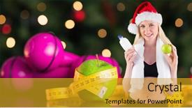  Presentation with festive - Slide set consisting of festive fit blonde smiling at camera against measuring tape background and a gold colored foreground