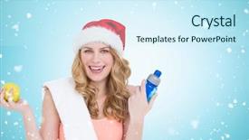  Presentation with falling snow - Colorful slide deck enhanced with festive fit blonde smiling at camera against christmas snow falling backdrop and a cool aqua colored foreground
