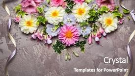  Presentation with christmas ribbon festive - Slide deck with festive flower composition with ribbon background and a gray colored foreground