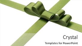  Presentation with ribbon green - Presentation theme featuring festive green gift ribbon background and a white colored foreground