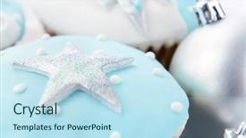  Presentation with silver christmas - Audience pleasing PPT layouts consisting of festive holiday frosty icy white christmas theme cupcakes with silver ornament baubles backdrop and a sky blue colored foreground