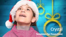  Presentation with girl christmas - Slides with festive little girl looking surprised against blurred christmas background background and a teal colored foreground
