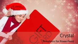  Presentation with girl design - Cool new PPT theme with festive little girl showing card against white snowflake design on red backdrop and a red colored foreground