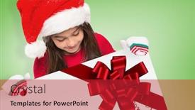  Presentation with christmas ribbon festive - Amazing slide deck having festive little girl showing card against red christmas ribbon backdrop and a red colored foreground