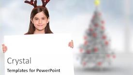  Presentation with christmas card - Slides having festive little girl showing card against blurry christmas tree in room background and a white colored foreground