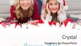  Presentation with christmas card - PPT theme enhanced with festive little girl with mother surrounded by gifts against christmas greeting card background and a white colored foreground