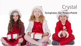  Presentation with siblings - Audience pleasing PPT layouts consisting of festive little siblings smiling at camera holding gifts on white background backdrop and a white colored foreground