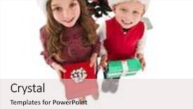  Presentation with siblings - Slide deck consisting of festive little siblings smiling at camera holding gifts against border background and a lemonade colored foreground