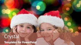  Presentation with siblings - Amazing presentation theme having festive little siblings smiling at camera against colourful glowing dots on black backdrop and a red colored foreground