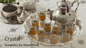  Presentation with tea party - Presentation theme with traditional festive moroccan silver tea background and a coral colored foreground