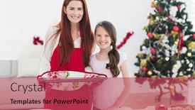  Presentation with christmas baking - PPT theme featuring festive mother and daughter baking together at home at christmas background and a red colored foreground