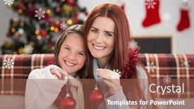  Presentation with snowflakes - Cool new slides with festive mother and daughter holding baubles against snowflakes backdrop and a violet colored foreground