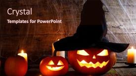  Presentation with dark web - Presentation design featuring festive-mystical-halloween-interior-pumpkin background and a  colored foreground
