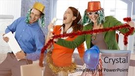  Presentation with new office - Beautiful PPT theme featuring festive new year office party backdrop and a red colored foreground