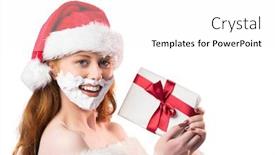 Presentation with festive - Slides enhanced with festive redhead in foam beard holding gift on white background background and a white colored foreground