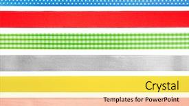  Presentation with festive - Colorful slides enhanced with festive ribbons on white background backdrop and a yellow colored foreground