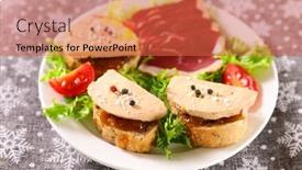  Presentation with foie - Amazing PPT theme having festive-salad-with-foie-gras backdrop and a red colored foreground