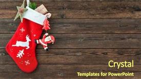  Presentation with festive season - Theme featuring festive season - christmas decoration stocking and toys background and a tawny brown colored foreground