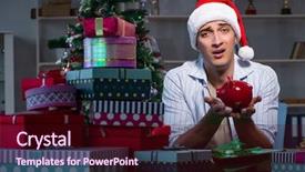  Presentation with festive season - PPT theme consisting of festive season - man with many christmas gifts background and a wine colored foreground