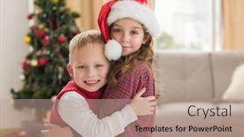 Presentation with siblings - Slide deck enhanced with festive siblings smiling at camera at home in the living room background and a coral colored foreground