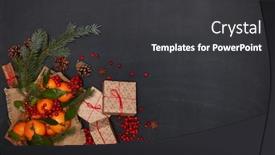  Presentation with year still life christmas - PPT theme featuring festive-still-life-berries-mandarins background and a dark gray colored foreground