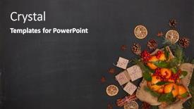  Presentation with year still life christmas - Cool new PPT theme with festive-still-life-berries-mandarins backdrop and a dark gray colored foreground