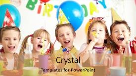  Presentation with kids birthday - Beautiful slide deck featuring festive table at birthday backdrop and a coral colored foreground