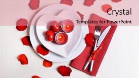  Presentation with wedding banquet table - Presentation theme enhanced with festive table setting for valentines background and a coral colored foreground