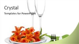  Presentation with white flowers of jasmine - Slide set with festive table setting with flowers background and a  colored foreground