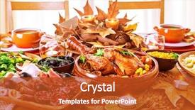  Presentation with thanksgiving dinner - Slide set enhanced with golder - ornament artificial star hearts present background and a light gray colored foreground.