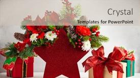  Presentation with red star - Colorful PPT layouts enhanced with festive-winter-flower-arrangement backdrop and a soft green colored foreground