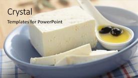  Presentation with greek feta cheese famous dairy - Beautiful slides featuring feta cheese with black olives backdrop and a lemonade colored foreground