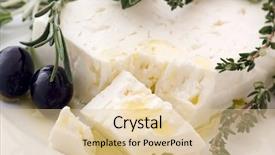  Presentation with mount of olives - Presentation with feta with olives background and a lemonade colored foreground