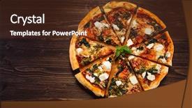  Presentation with feta cheese - PPT theme having overhead pepperoni - pizza with feta cheese background and a tawny brown colored foreground
