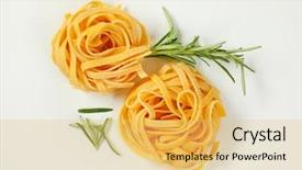  Presentation with emerald green ribbon - Theme featuring fettuccine - bundles of dried ribbon pasta background and a yellow colored foreground