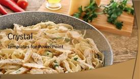  Presentation with chicken embryo - Slide set with fettuccine - frying pan with delicious chicken background and a yellow colored foreground