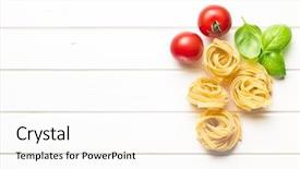  Presentation with italian food cooking tomatoes basil - Slide set enhanced with fettuccine - italian pasta tagliatelle tomatoes background and a white colored foreground