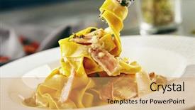  Presentation with restaurant menu - Presentation design consisting of fettuccine - menu of gastronomic restaurant fork background and a yellow colored foreground