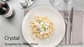  Presentation with pasta - Slide deck having fettuccine - plate of delicious pasta alfredo background and a soft green colored foreground
