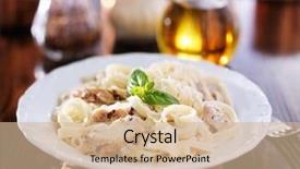  Presentation with grilled chicken - Colorful slides enhanced with fettuccine alfredo with grilled chicken backdrop and a soft green colored foreground