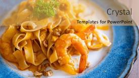  Presentation with shrimp - Slide set featuring fettuccine-pasta-with-shrimp-tomatoes background and a yellow colored foreground