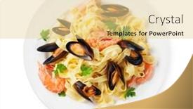  Presentation with seafood - Audience pleasing slide deck consisting of fettuccine-seafood-pasta-top-view backdrop and a blonde colored foreground