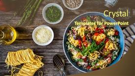  Presentation with asparagus - Presentation theme featuring fettuccine-with-asparagus-parmesan background and a tawny brown colored foreground