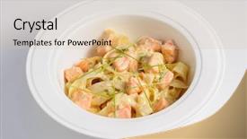  Presentation with white plate - PPT theme consisting of fettuccine with salmon at white background and a lemonade colored foreground