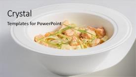  Presentation with white marble plate marble - Beautiful presentation featuring fettuccine with salmon at white backdrop and a light gray colored foreground