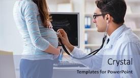  Presentation with pregnant woman doctor - Presentation theme featuring fetus - pregnant woman visiting doctor background and a light blue colored foreground