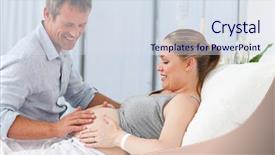  Presentation with therapy dogs hospital - Presentation theme featuring fetus pregnant women - adorable couple in a hospital background and a sky blue colored foreground