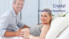  Presentation with camera - Colorful presentation theme enhanced with fetus pregnant women - adorable couple looking backdrop and a sky blue colored foreground