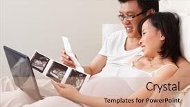  Presentation with asian - Amazing slide set having fetus pregnant women - asian couple looking at usg backdrop and a coral colored foreground