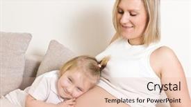  Presentation with big fat belly girl - Beautiful PPT layouts featuring fetus pregnant women - little girl hugging his mother backdrop and a lemonade colored foreground